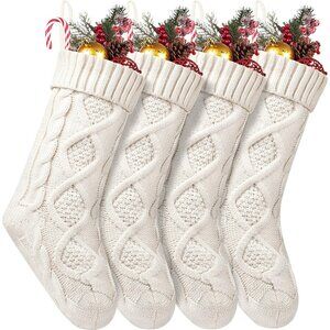 4 Pack Christmas Large Size Cable Knitted Stocking Gifts & Decorations 18 INCHES